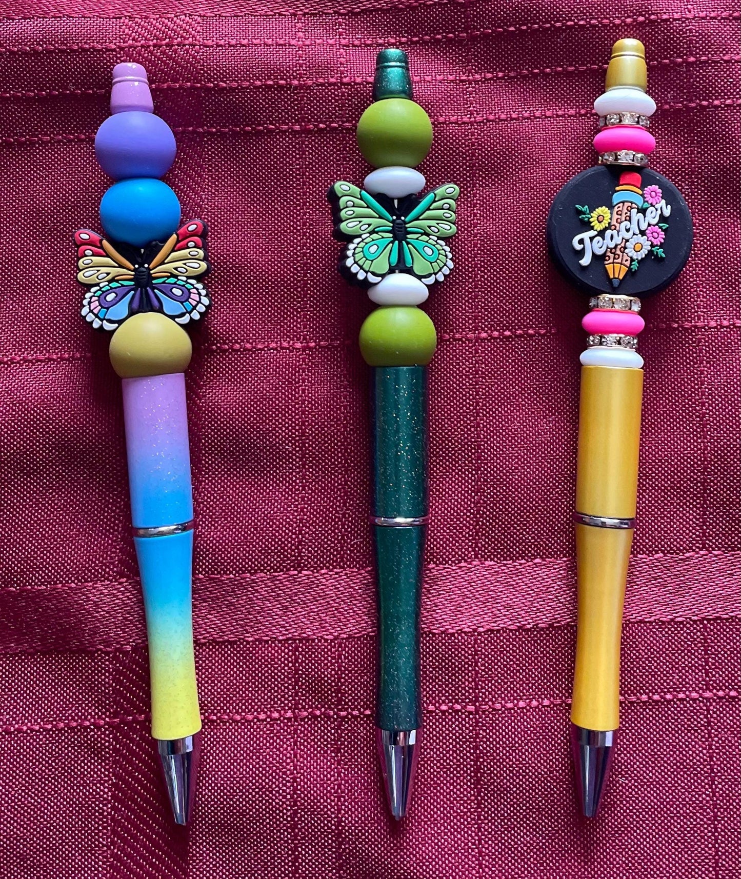 Beaded Pens with Butterfly and Teacher Designs – Black Ink Writing Tool
