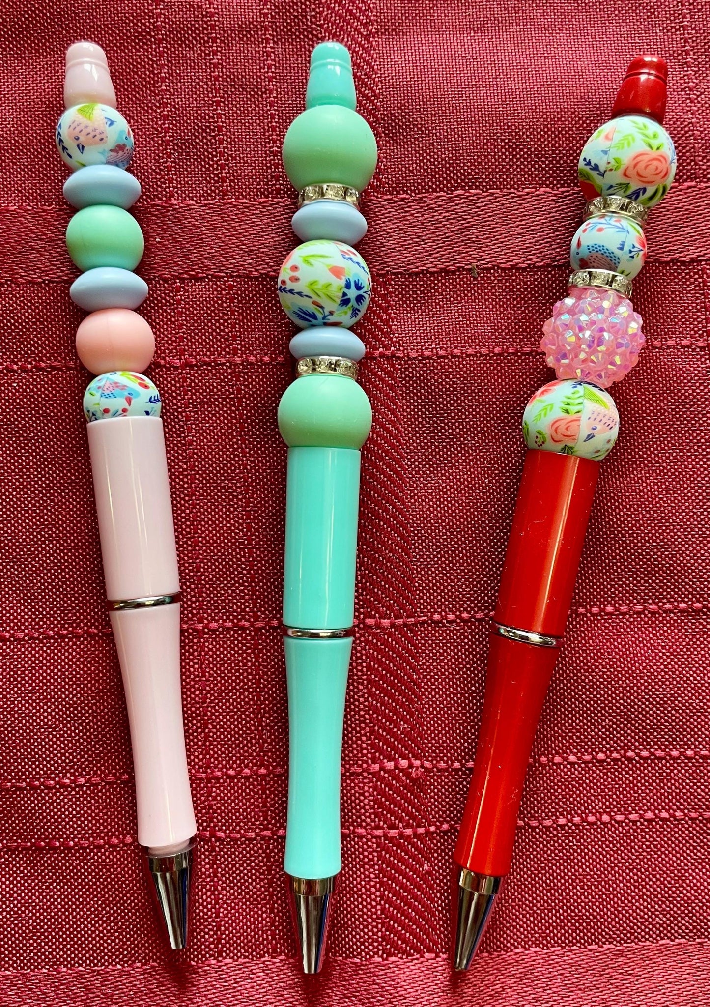 Beaded Pens: Colorful Floral & Bird Designs, Black Ink Writing Tool